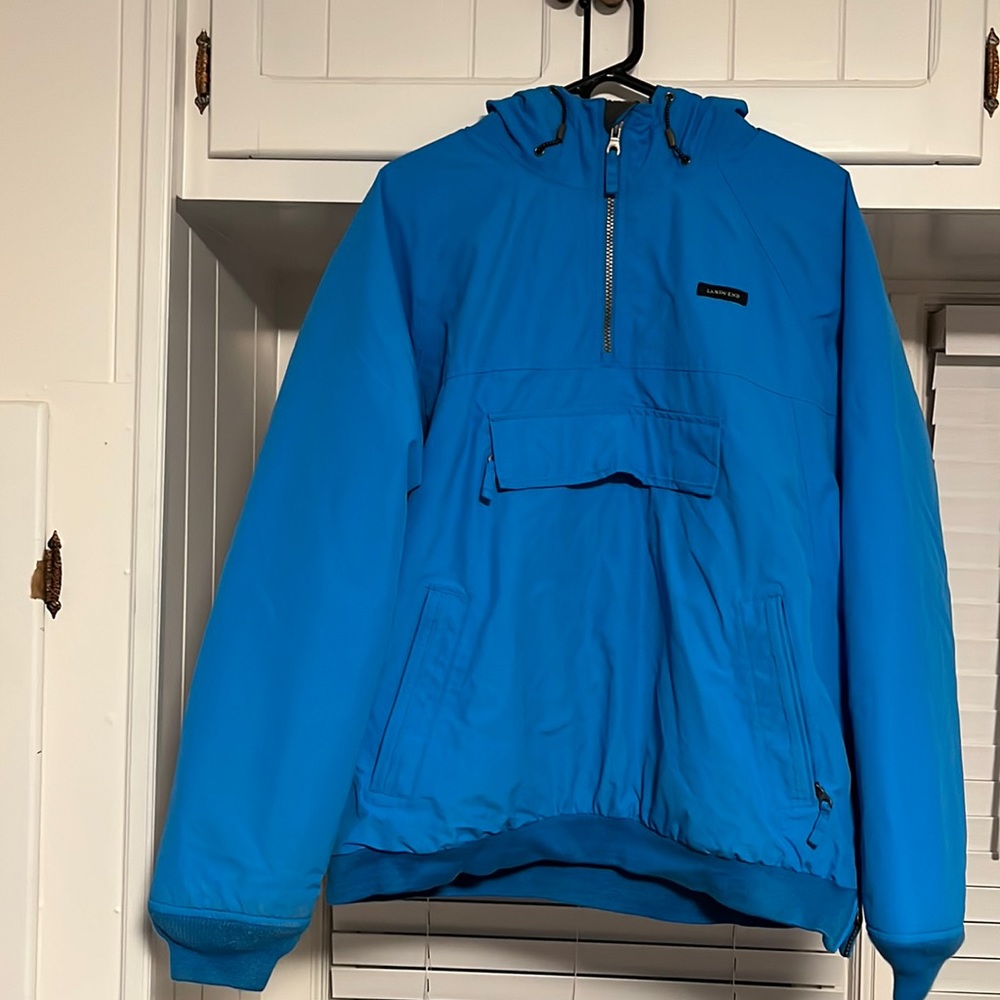 VINTAGE LANDS END SQUALL JACKET / RAIN JACKET FLEECE LINED BLUE